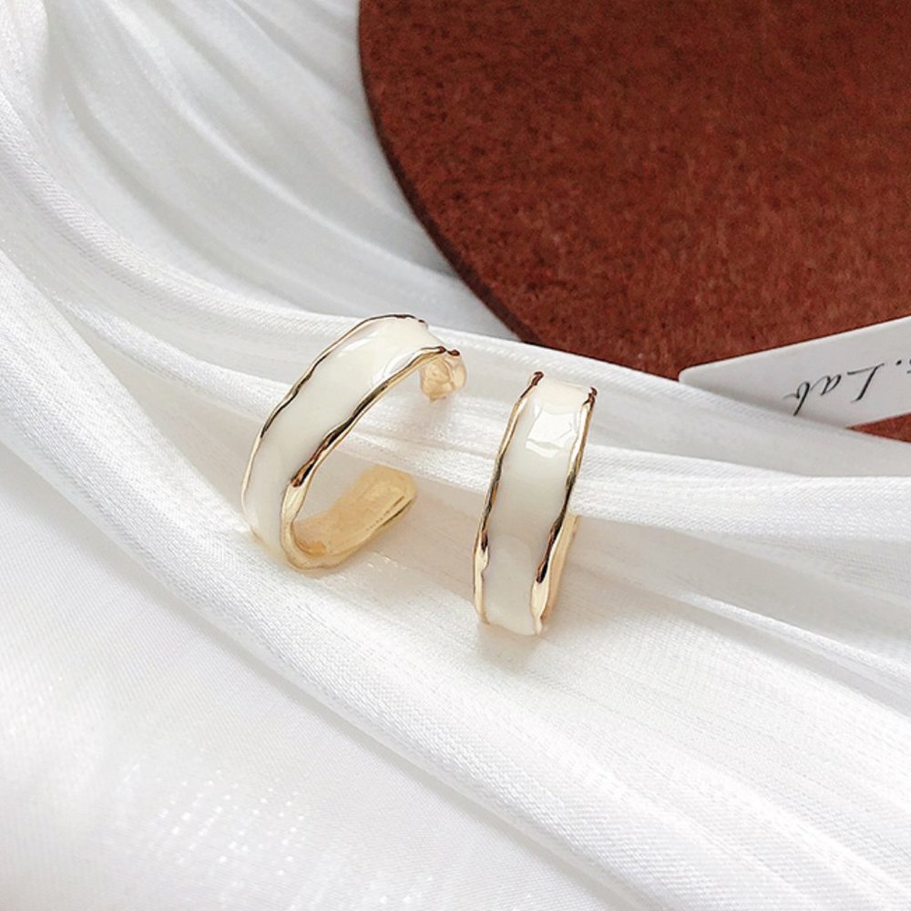 Enamel Small Hoop Earrings White Silver Posts S925